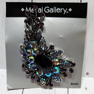 Metal Gallery Silver Tone Floral Swag Multi Color Sparkly Rhinestone Brooch Pin